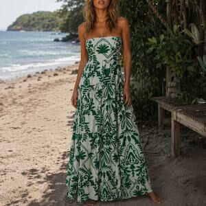 Band of the Free Tropical Strapless Cotton Maxi Dress NWT NEW Size XS